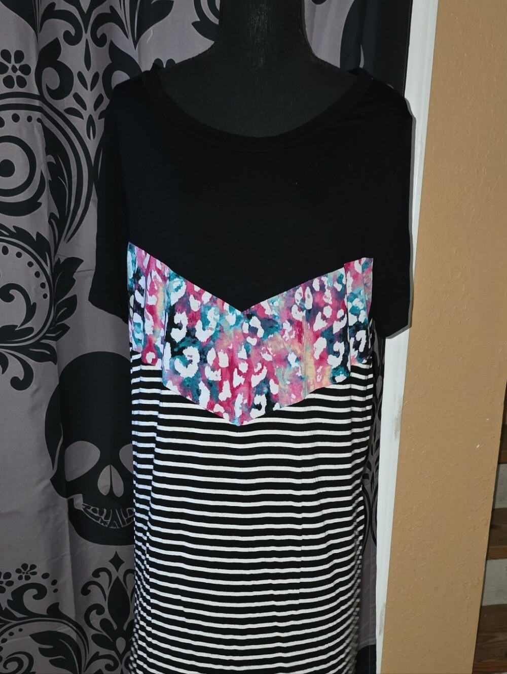 Black Striped Women’s Tunic with Multicolor Chevron Panel
